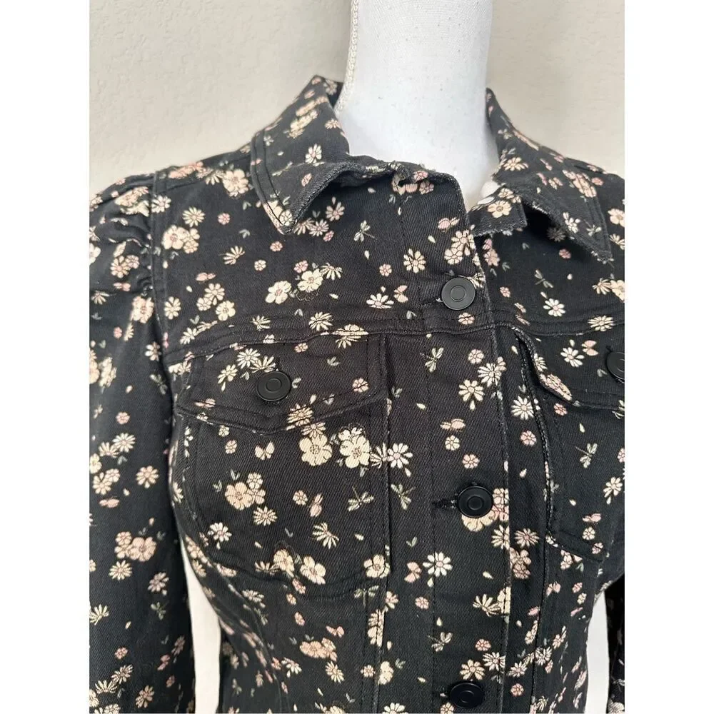 Celebrity Pink Black Flower Denim Jacket